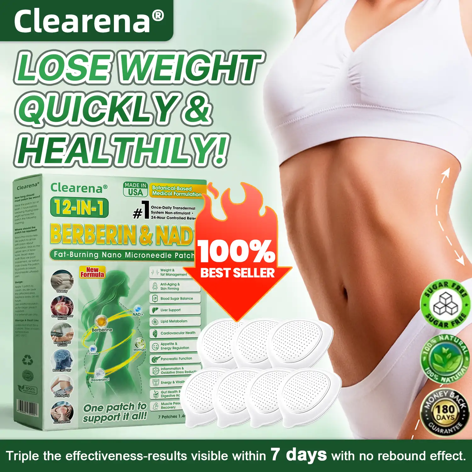 Official Store | ☀️☀️𝐂𝐥𝐞𝐚𝐫𝐞𝐧𝐚® Moringa Berberine + NAD+ 10-in-1 Nano Microneedle Patch(Just once a day, visible changes in 7 days)