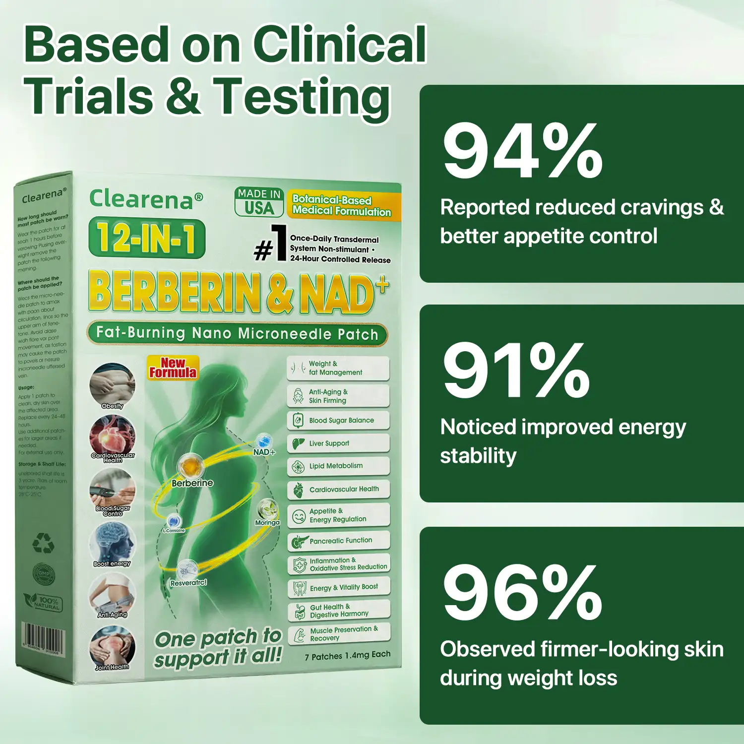 Official Store | ☀️☀️𝐂𝐥𝐞𝐚𝐫𝐞𝐧𝐚® Moringa Berberine + NAD+ 10-in-1 Nano Microneedle Patch(Just once a day, visible changes in 7 days) - Image 4