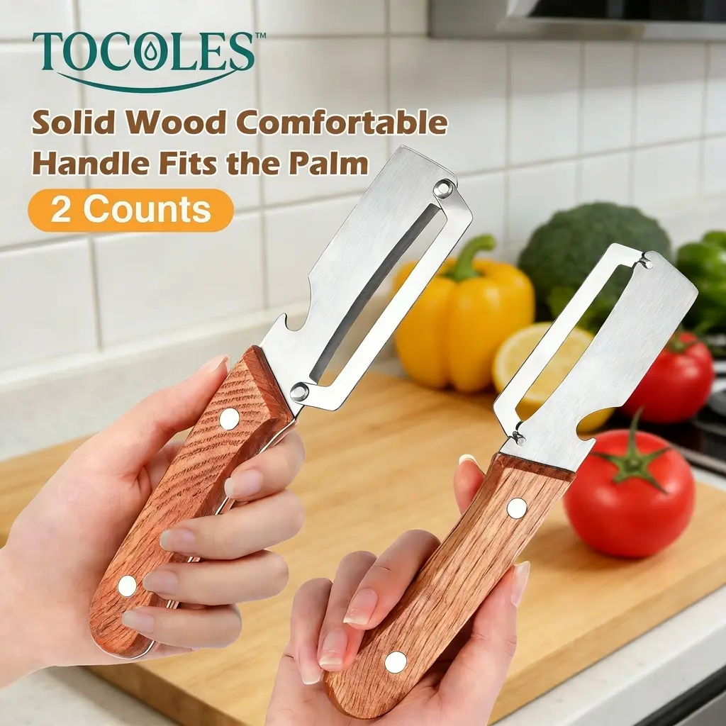 【Master Chef Grade】✨ TitanBlade Pro · 2.5mm Zero-Flex Steel Engineering · Heavy Duty Peeler & Bottle Opener for Tough Produce (Pumpkin, Pineapple, Sugar Cane) — Ergonomic Wood Handle, No-Slip Grip, Clean Cuts in Seconds! - Image 2
