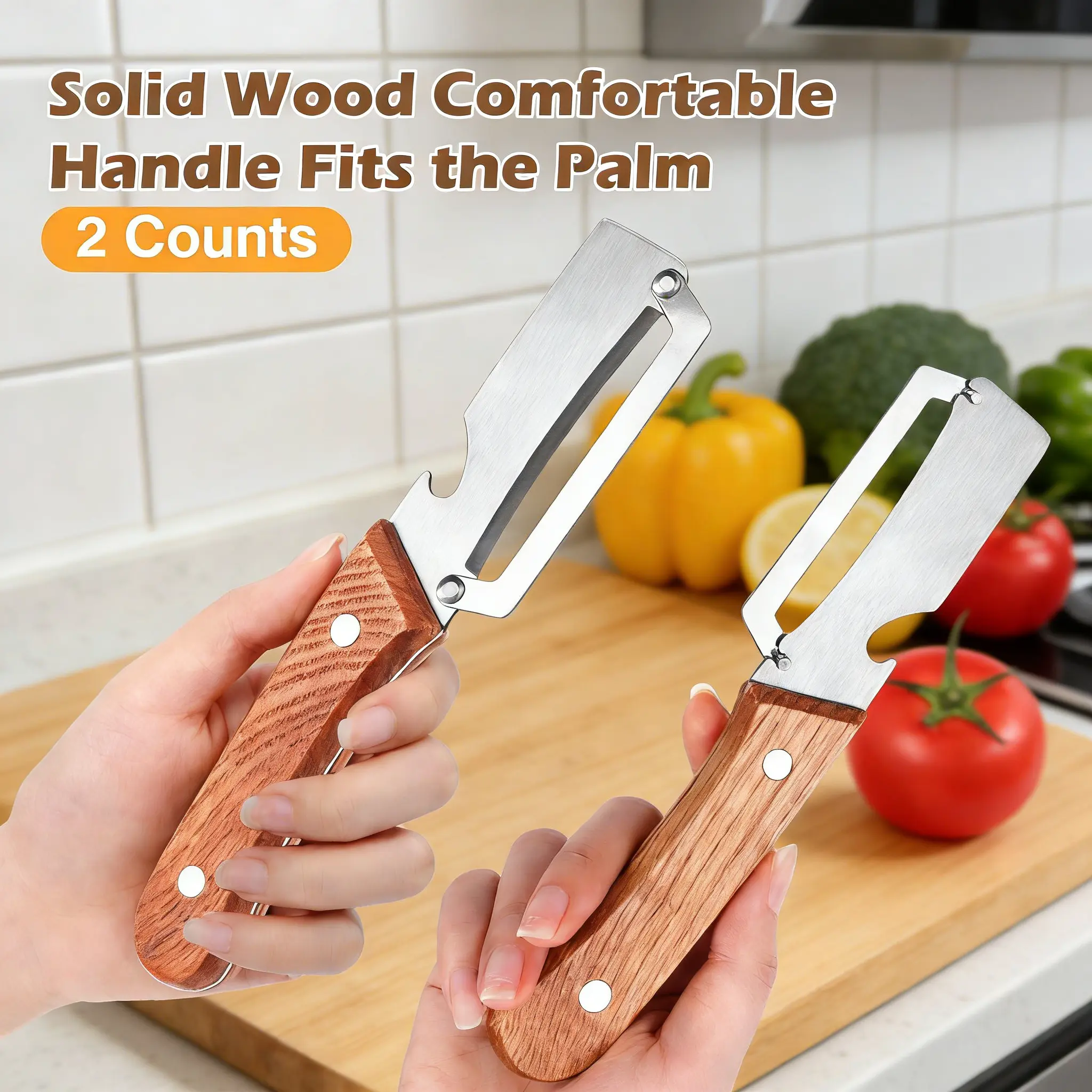【Master Chef Grade】✨ TitanBlade Pro · 2.5mm Zero-Flex Steel Engineering · Heavy Duty Peeler & Bottle Opener for Tough Produce (Pumpkin, Pineapple, Sugar Cane) — Ergonomic Wood Handle, No-Slip Grip, Clean Cuts in Seconds! - Image 3