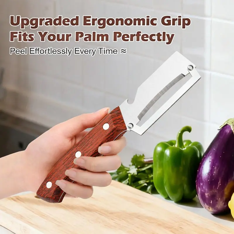 【Master Chef Grade】✨ TitanBlade Pro · 2.5mm Zero-Flex Steel Engineering · Heavy Duty Peeler & Bottle Opener for Tough Produce (Pumpkin, Pineapple, Sugar Cane) — Ergonomic Wood Handle, No-Slip Grip, Clean Cuts in Seconds! - Image 4