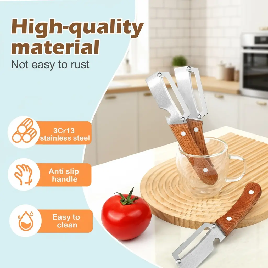【Master Chef Grade】✨ TitanBlade Pro · 2.5mm Zero-Flex Steel Engineering · Heavy Duty Peeler & Bottle Opener for Tough Produce (Pumpkin, Pineapple, Sugar Cane) — Ergonomic Wood Handle, No-Slip Grip, Clean Cuts in Seconds! - Image 8